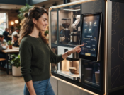 Guest choosing coffee on the touch screen
