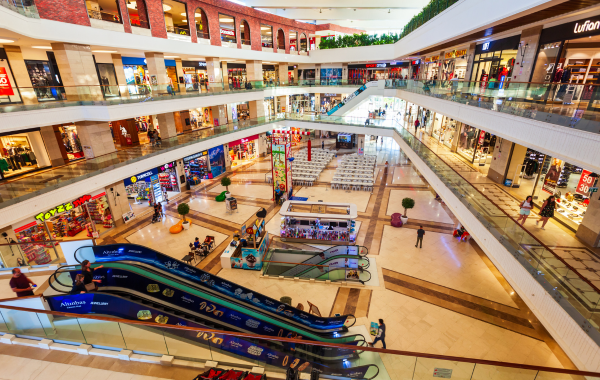 Shopping mall with robot treat machine